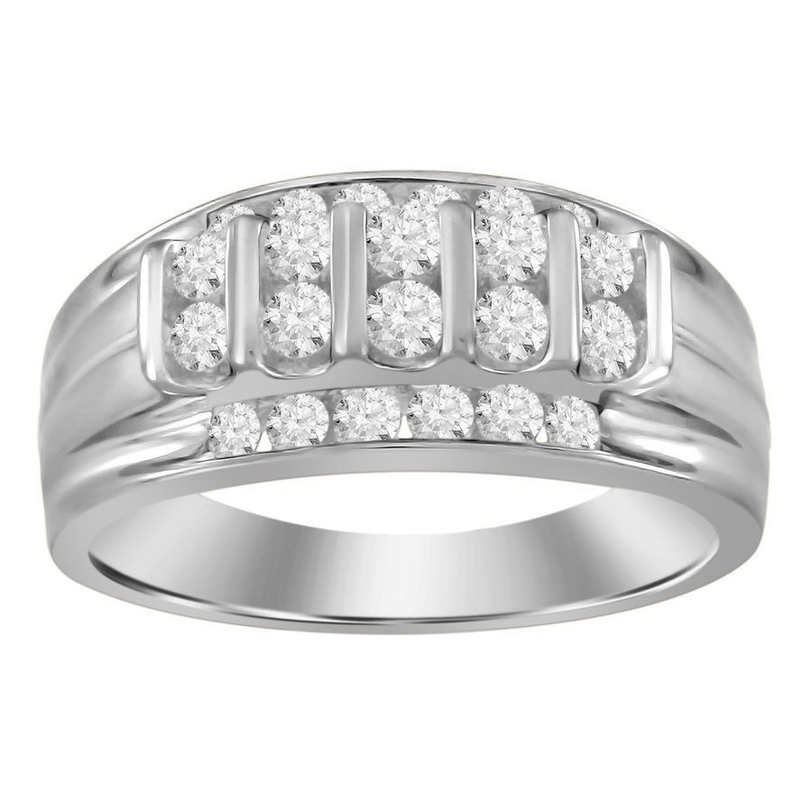 MEN'S BAND 1.00CT ROUND DIAMOND 10K WHITE GOLD