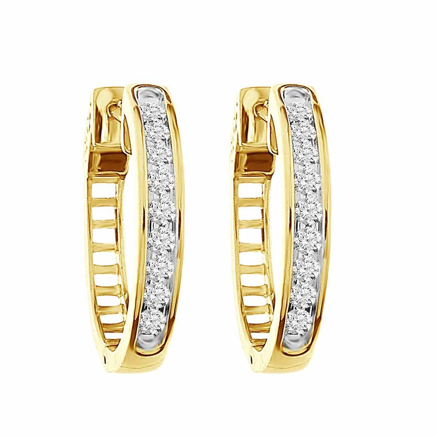 LADIES HOOP EARRINGS 0.50CT ROUND DIAMOND 14K YELLOW GOLD (SI QUALITY)