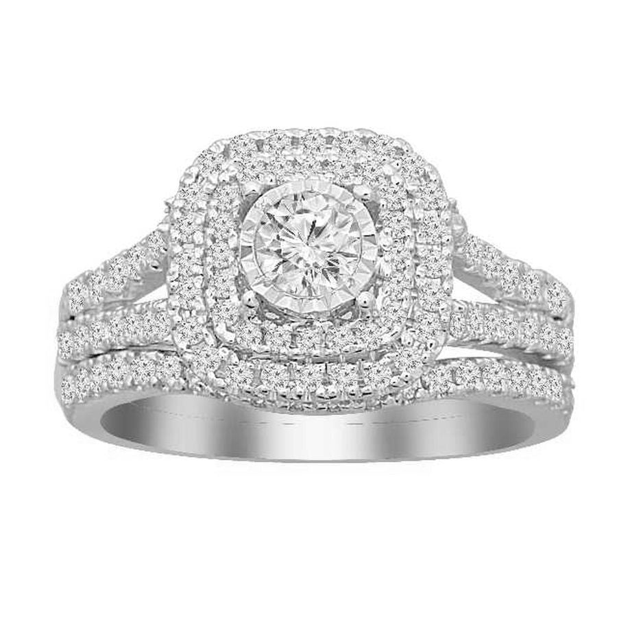 LADIES BRIDAL SET 0.75CT ROUND DIAMOND 14K WHITE GOLD