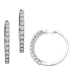 LADIES HOOP EARRINGS 1.00CT ROUND DIAMOND 10K WHITE GOLD