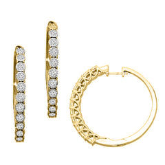 LADIES HOOP EARRINGS 1.00CT ROUND DIAMOND 10K YELLOW GOLD