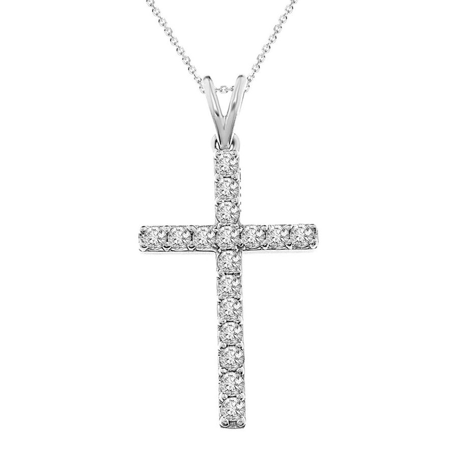 CROSS PENDANT WITH CHAIN 0.50CT ROUND DIAMOND 14K WHITE GOLD