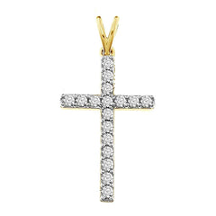 LADIES CRO PENDANT WITH CHAIN 0.50CT ROUND DIAMOND 14K YELLOW GOLD