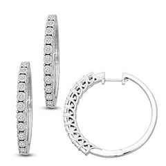 LADIES HOOP EARRINGS 0.50CT ROUND DIAMOND 10K WHITE GOLD