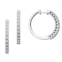 LADIES HOOP EARRINGS 0.25CT ROUND DIAMOND 10K WHITE GOLD