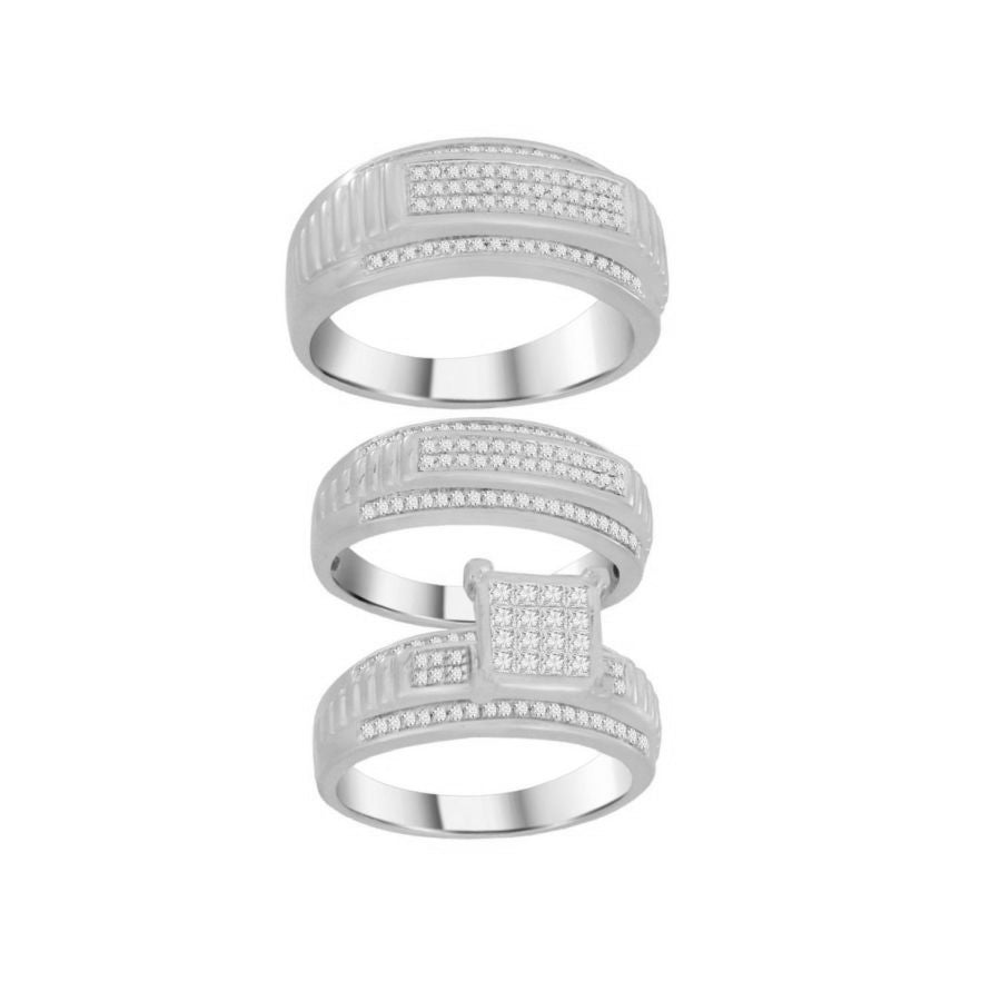 LADIES TRIOS SET 0.75CT ROUND/PRINCESS DIAMOND 10K WHITE GOLD