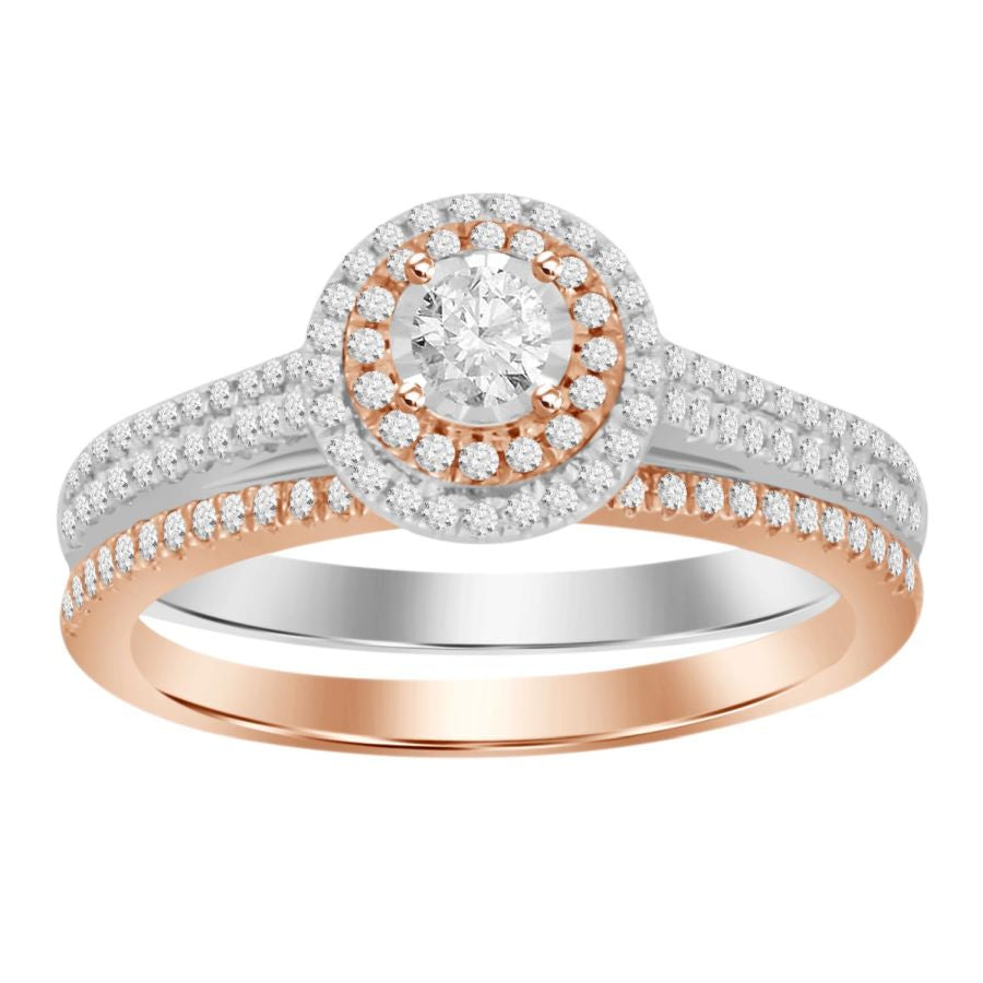 LADIES BRIDAL SET 0.50CT ROUND DIAMOND 14K YELLOW GOLD