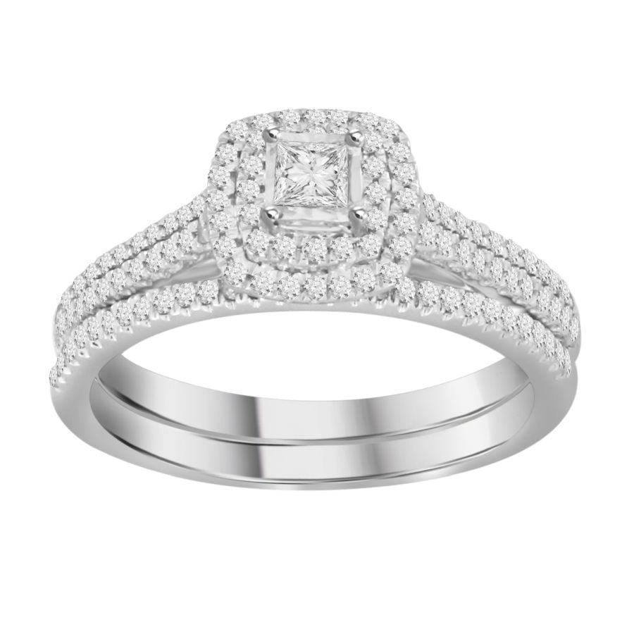 LADIES BRIDAL SET 0.50CT ROUND/PRINCESS DIAMOND 14K WHITE GOLD