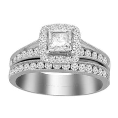 LADIES BRIDAL SET 1.00CT ROUND/PRINCESS DIAMOND 14K WHITE GOLD (CENTER STONE 0.20CT PRINCESS DIAMOND)