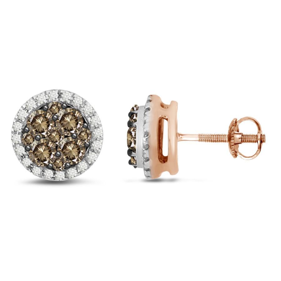 LADIES EARRINGS 0.50CT ROUND DARK BROWN DIAMOND 14K ROSE GOLD