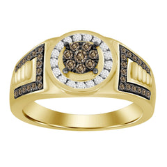 MEN'S RING 0.65CT ROUND DARK BROWN DIAMOND 10K YELLOW GOLD