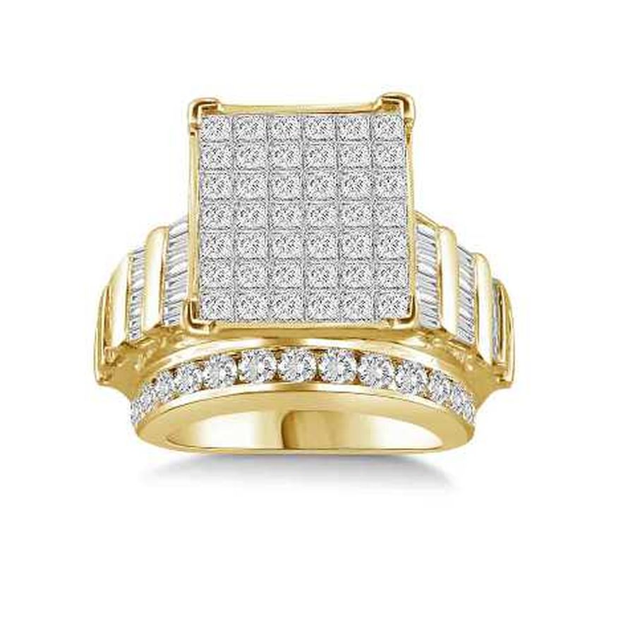 LADIES RING 4.00CT ROUND/PRINCESS/BAGUETTE DIAMOND 10K YELLOW GOLD