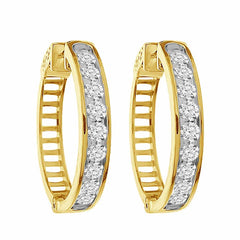 LADIES HOOP EARRINGS 2.00CT ROUND DIAMOND 10K YELLOW GOLD