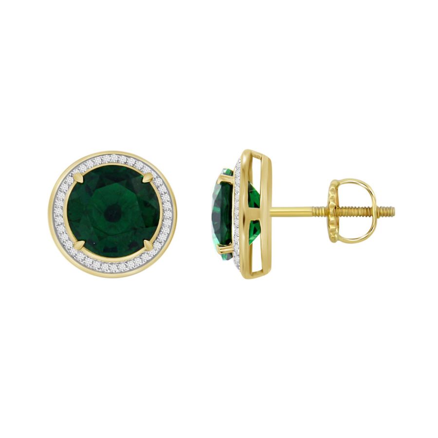 LADIES EARRINGS 0.25CT ROUND/GREEN/EMERALD DIAMOND 10K YELLOW GOLD