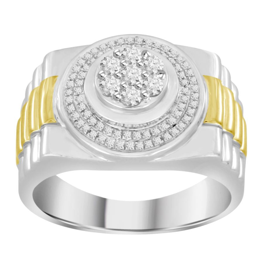 MEN'S RING 0.50CT ROUND DIAMOND 10K WHITE/YELLOW GOLD