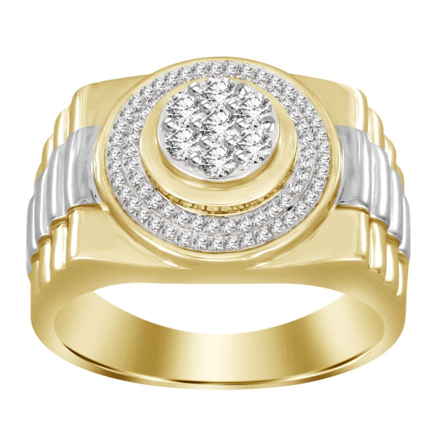 MEN'S RING 0.50CT ROUND DIAMOND 10K WHITE/YELLOW GOLD