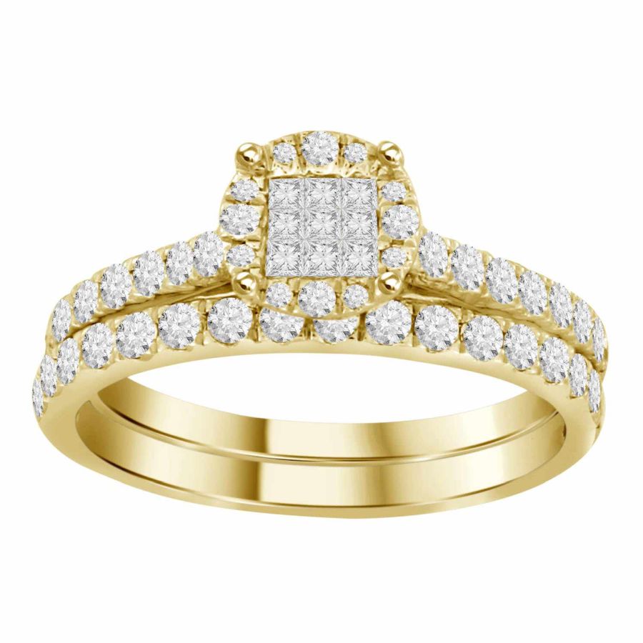 LADIES RING 0.75CT ROUND/PRINCESS DIAMOND 14K YELLOW GOLD