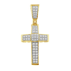 MEN'S CROSS 0.55CT ROUND DIAMOND 10K YELLOW GOLD