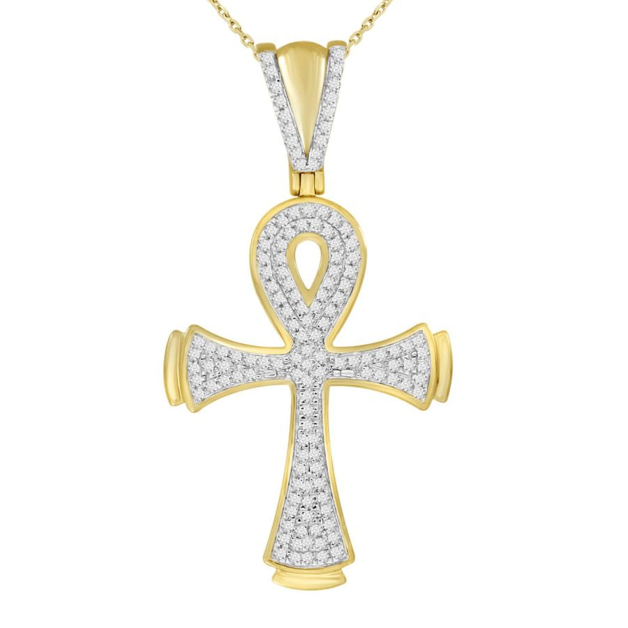 MEN'S CROSS 0.33CT ROUND DIAMOND 10K YELLOW GOLD