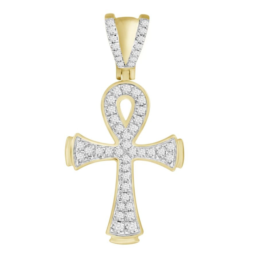 MEN'S CROSS 0.75CT ROUND DIAMOND 10K YELLOW GOLD