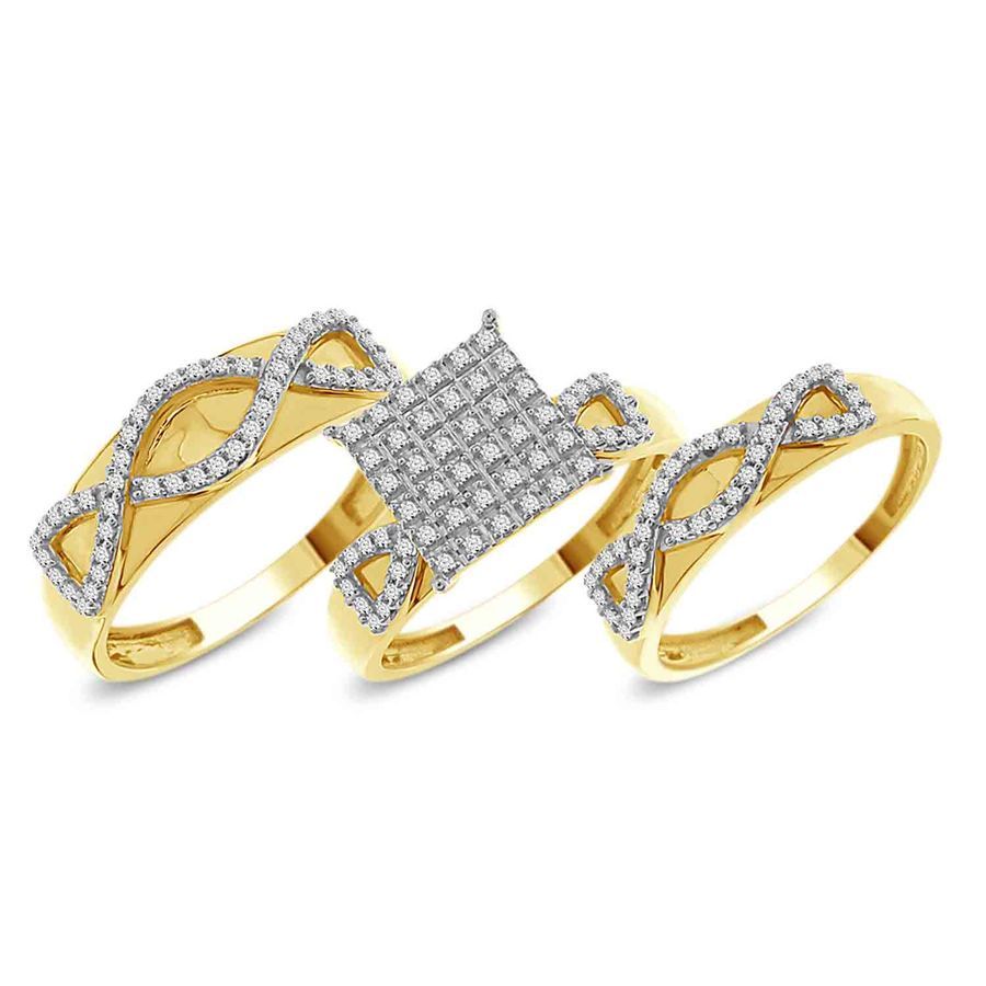 LADIES TRIOS SET 0.50CT ROUND DIAMOND 10K YELLOW GOLD