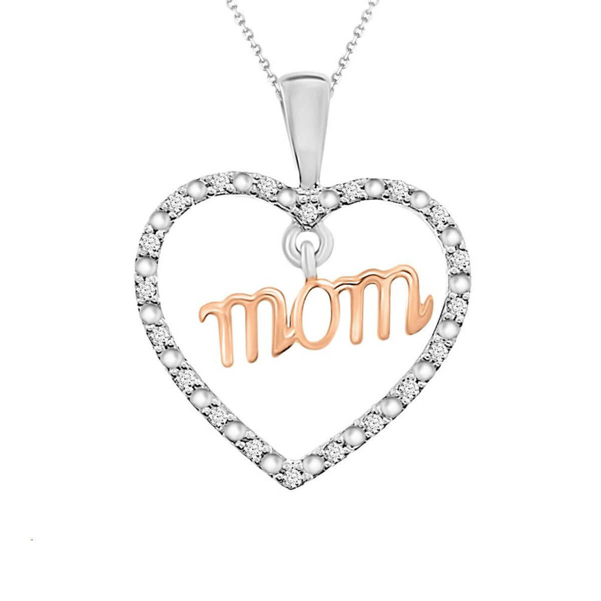 LADIES PENDANT WITH CHAIN 0.06CT ROUND/HEART DIAMOND 10K STERLING SILVER WHITE/ROSE