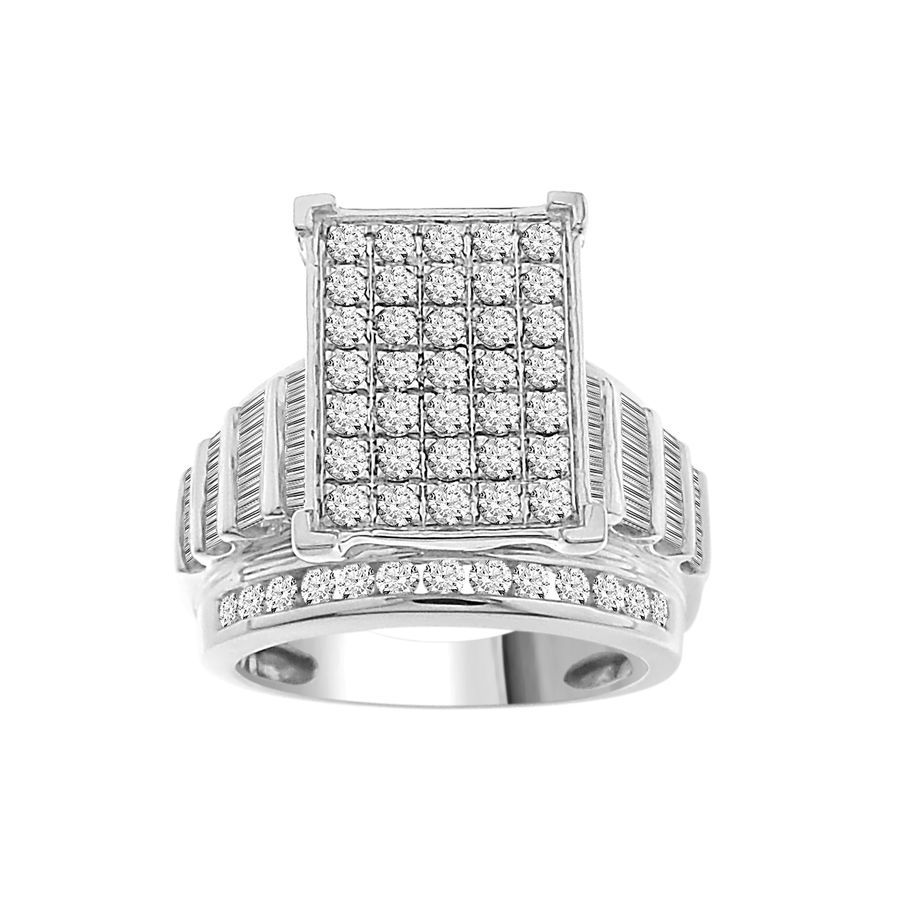 LADIES RING 2.00CT ROUND/BAGUETTE DIAMOND 10K WHITE GOLD