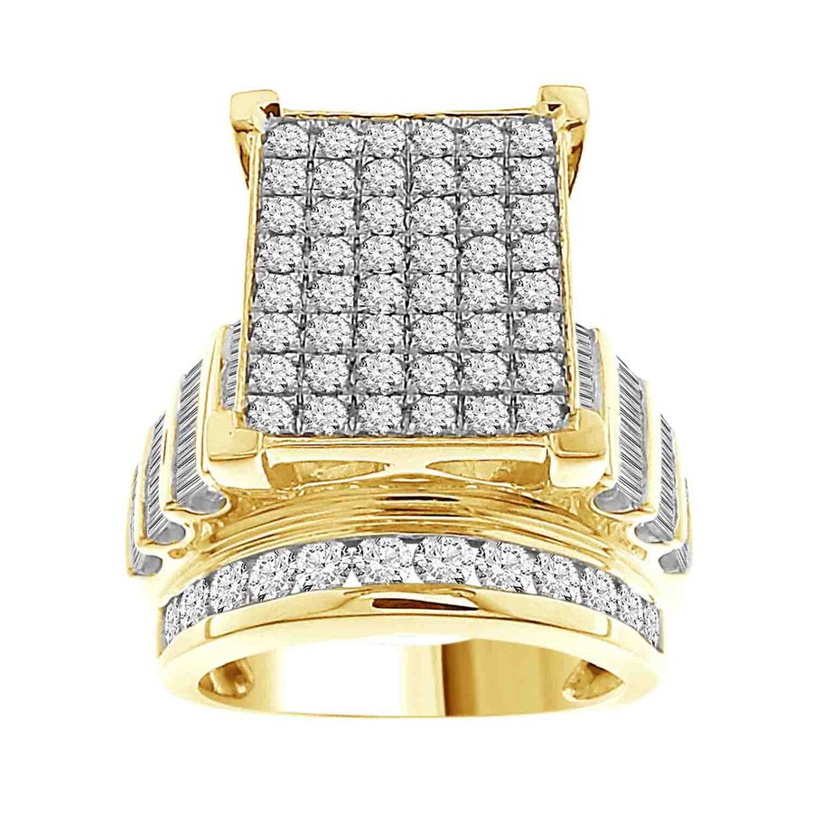 LADIES RING 3.00CT ROUND/BAGUETTE DIAMOND 10K YELLOW GOLD