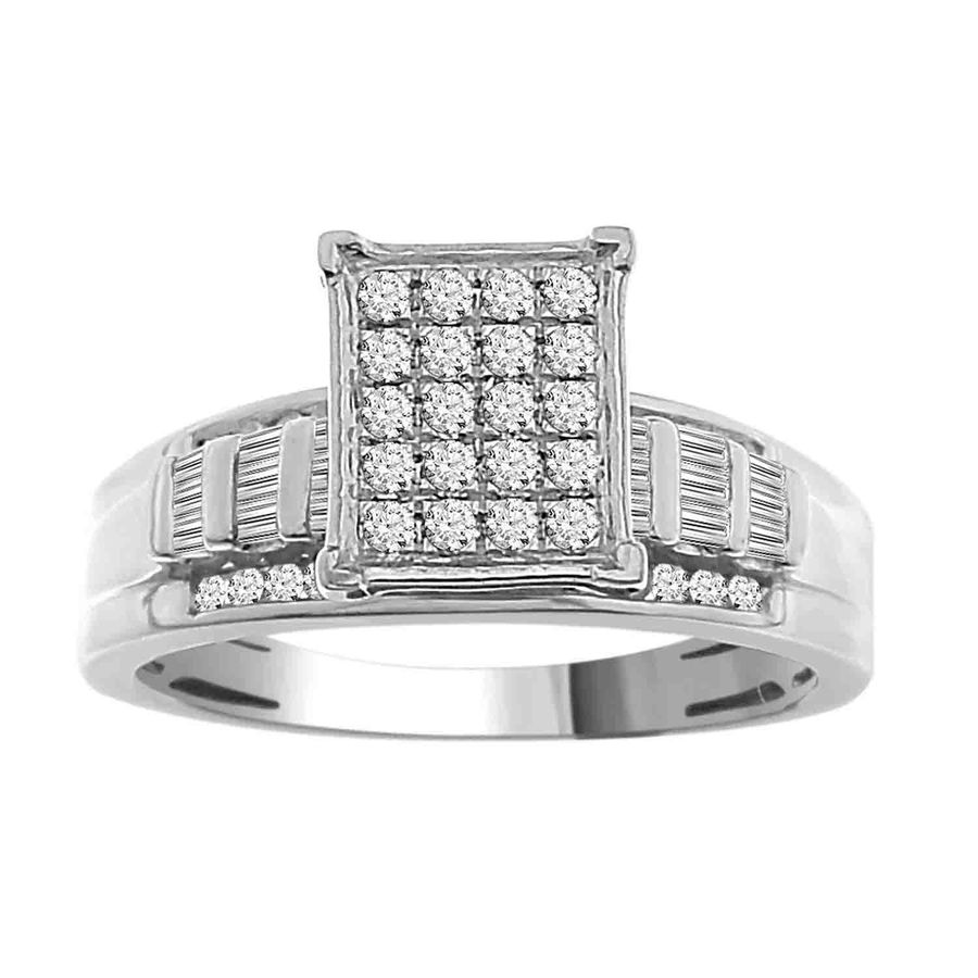 LADIES RING 0.50CT ROUND/BAGUETTE DIAMOND 10K WHITE GOLD