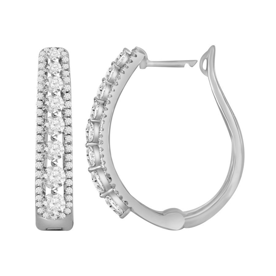 HOOPS EARRINGS 1.00CT ROUND DIAMOND 10K WHITE GOLD