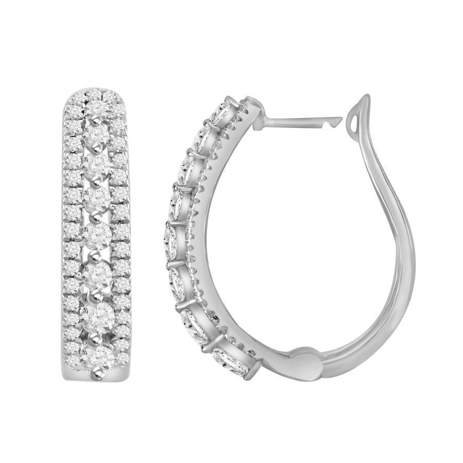 LADIES HOOPS EARRINGS 0.50CT ROUND DIAMOND 10K WHITE GOLD