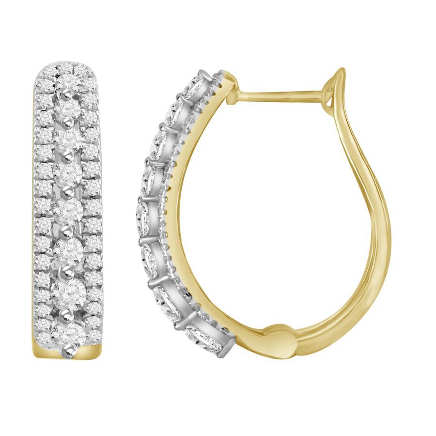 LADIES HOOP EARRINGS 0.50CT ROUND DIAMOND 10K YELLOW GOLD