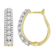 LADIES HOOP EARRINGS 0.50CT ROUND DIAMOND 10K YELLOW GOLD