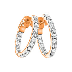 LADIES HOOP EARRINGS 1.00CT ROUND DIAMOND 14K ROSE GOLD