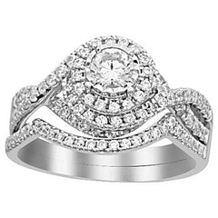 LADIES BRIDAL SET 1.00CT ROUND DIAMOND 14K WHITE GOLD