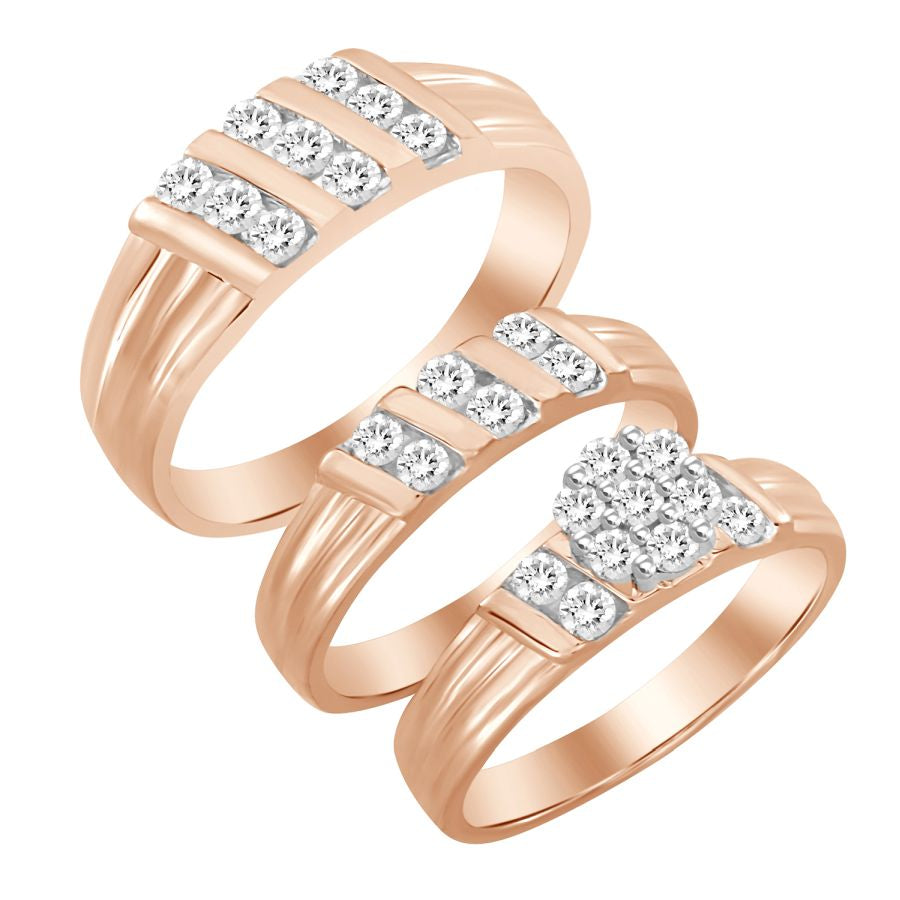 LADIES TRIOS SET 1.00CT ROUND DIAMOND 10K ROSE GOLD