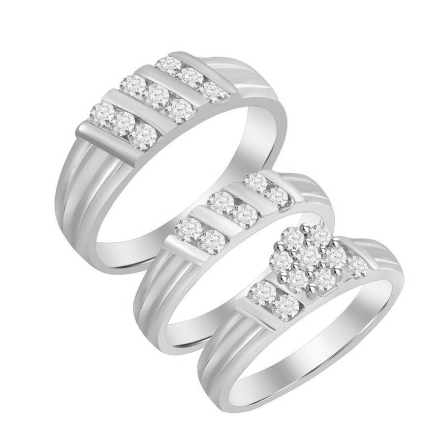 LADIES TRIOS SET 1.00CT ROUND DIAMOND 10K WHITE GOLD