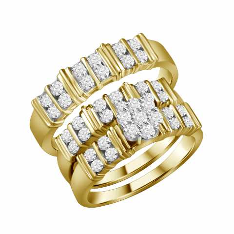 LADIES TRIOS SET 1.15CT ROUND DIAMOND 10K YELLOW GOLD