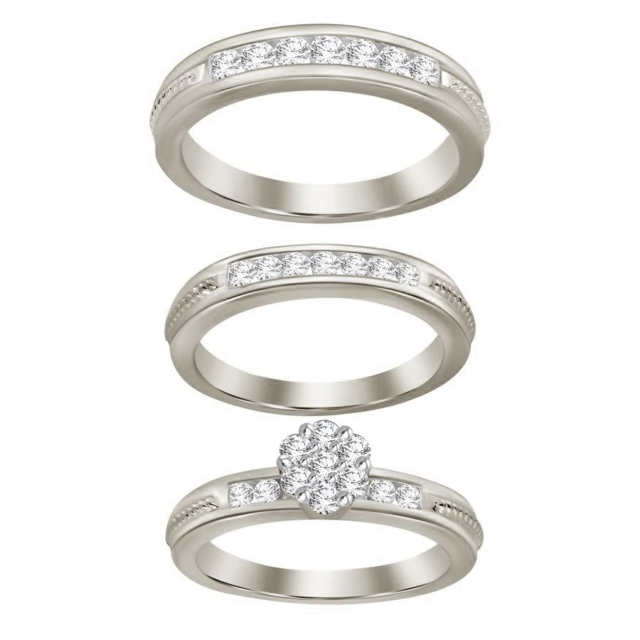 LADIES TRIOS SET 1.00CT ROUND DIAMOND 10K WHITE GOLD