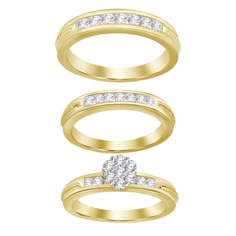 LADIES TRIOS SET 1.00CT ROUND DIAMOND 10K YELLOW GOLD