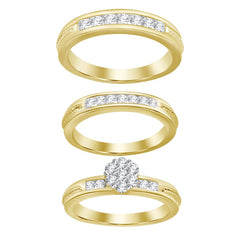 LADIES TRIOS SET 1.00CT ROUND DIAMOND 10K YELLOW GOLD