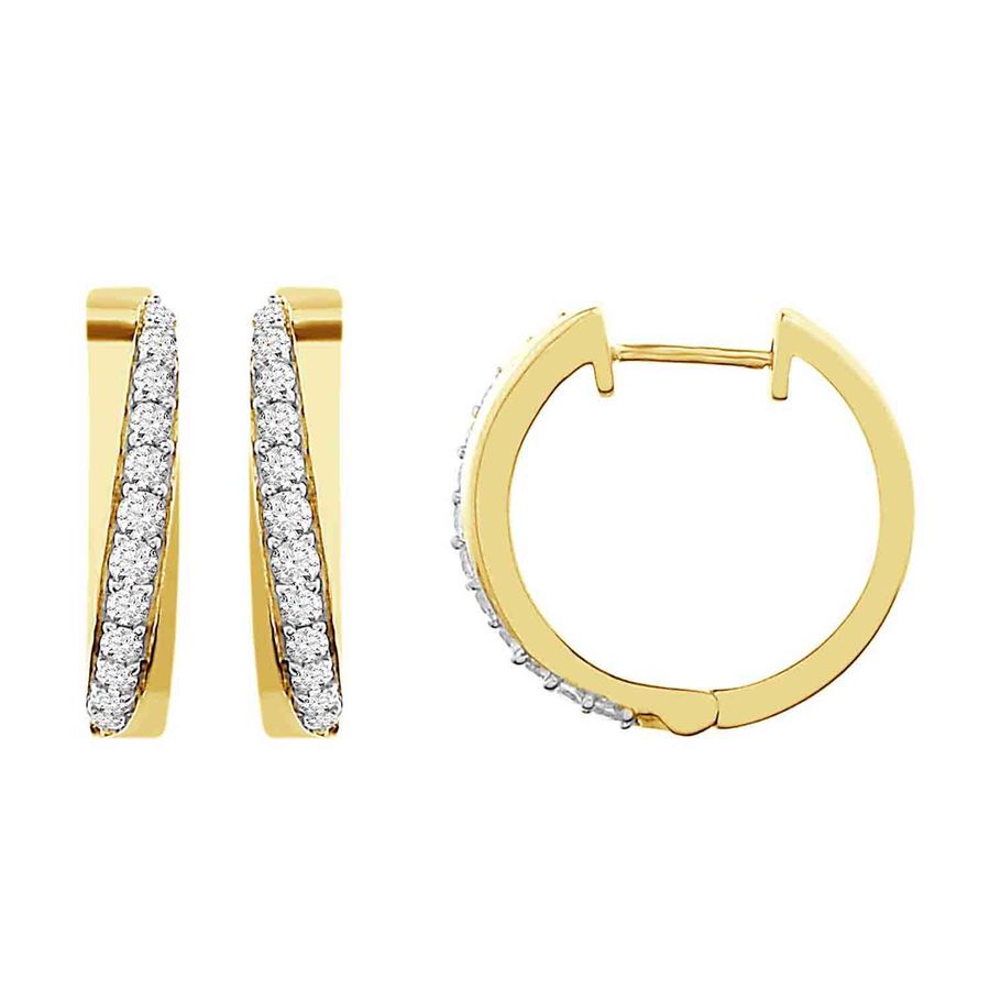 LADIES HOOP EARRINGS 0.50CT ROUND DIAMOND 10K YELLOW GOLD