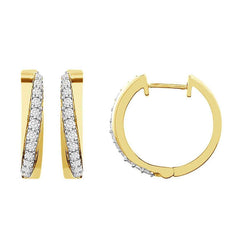 LADIES HOOP EARRINGS 0.50CT ROUND DIAMOND 10K YELLOW GOLD