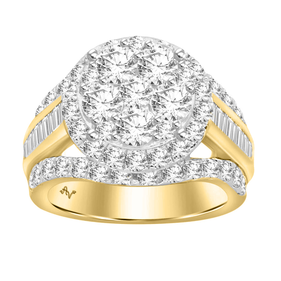 LADIES RING 3.00CT ROUND/BAGUETTE DIAMOND 10K YELLOW GOLD