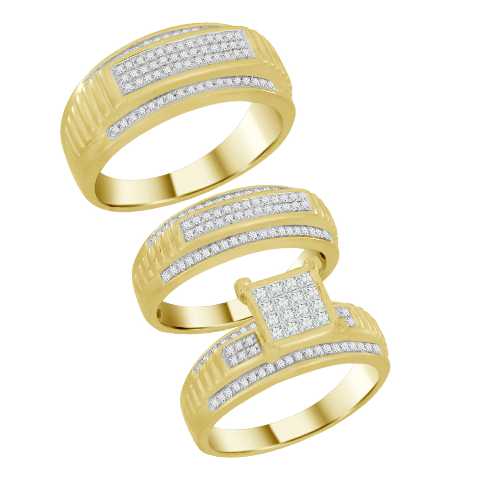 LADIES TRIOS SET 0.75CT ROUND/PRINCESS DIAMOND 14K YELLOW GOLD