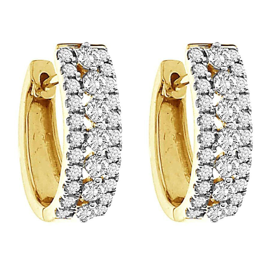 LADIES HOOP EARRINGS 2.00CT ROUND DIAMOND 10K YELLOW GOLD