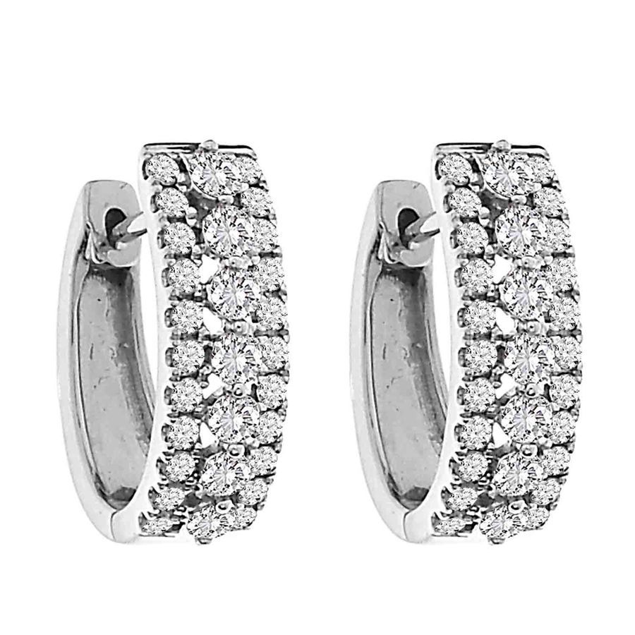 HOOP EARRINGS 1.00CT ROUND DIAMOND 10K WHITE GOLD