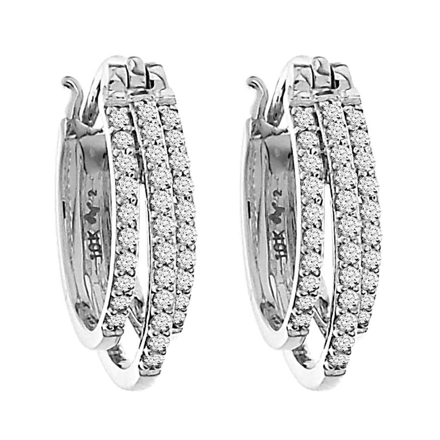 LADIES HOOP EARRINGS 0.50CT ROUND DIAMOND 10K WHITE GOLD