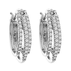 LADIES HOOP EARRINGS 0.50CT ROUND DIAMOND 10K WHITE GOLD