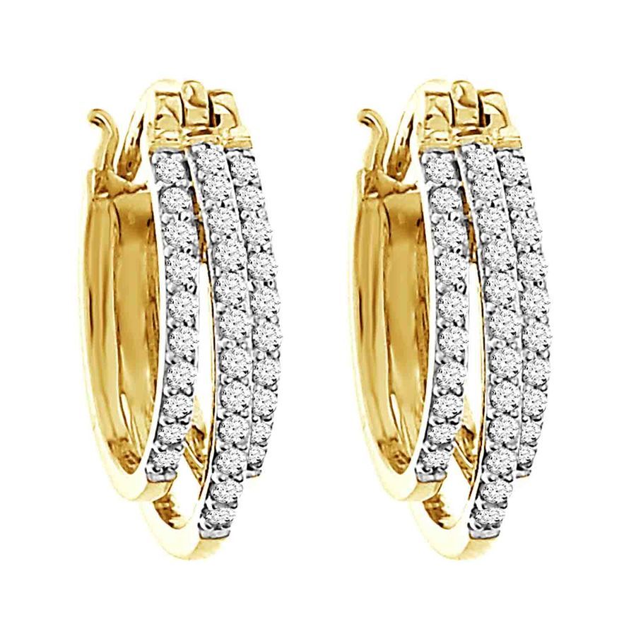 LADIES HOOP EARRINGS 0.50CT ROUND DIAMOND 10K YELLOW GOLD